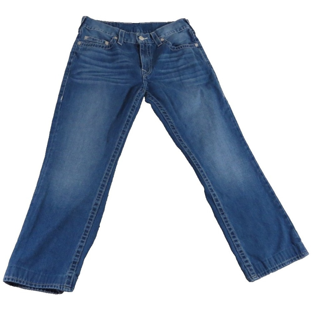 True Religion Ricky Men 34x28 Blue Denim Straight Leg Low Rise Ropey Jeans Pants